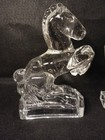 L e  Smith Rearing Horse Bookends Pair Set Clear Glass Art Deco Vintage