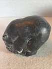Vintage Inuit Soapstone Carving Of Bear With Fish Figure