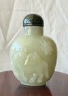 Large Chinese Carved Pale Celadon Jade  monkey On Horseback  Snuff Bottle 