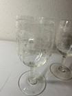 Vintage Floral Etched Crystal Cordial Glasses Stemmed Wine Goblets Set