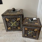Floral Metal Accent Decor Boxes  Black  Brown  And Yellow Gold