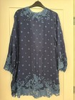 Johnny Was Embroidered Blue Cupra Rayon Blouse Jacket With Tie Front Size Medium