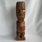 Vtg 17 5  Signed Stuart Pyne Nz Maori Tekoteko Wood Carving Paua Eyes Teko Tiki