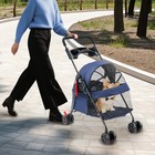Dog Cat Stroller Pet Travel Carriage 4 Wheels Foldable Pets Carrier Cart Blue
