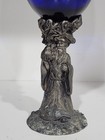 Cobalt Wine Glass With Pewter Wondering Wizard Signed M Ricker 1997 Mint Vintage