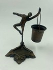 Antique Ashtray Brass Man Holding Pail Bronze Unique Rare Statue Vintage