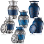 Small Keepsake Cremation Urns For Human Ashes  Set Of 6 Blue And Silver W Case