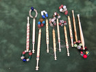 Antique Bone Spangled Lace Making Bobbins Named Lot Of 10