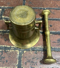 Antique Heavy Solid Brass Mortar And Pestle Large Pharmacy Apothecary Bowl Set