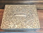 Vintage English Silver Plated Lidded Cigarette Box Leaf Pattern 3 5  