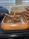 Vintage Genuine Monkey Pod Square Serving Wood Bowl 11 Piece Set