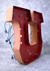 Vtg 3d Rustic Marquee Light Sign Letters U Wall Hanging Decor Initials
