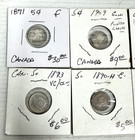 Lot Of 10 Assorted Year Canadian 5 Cent Silver Pieces Victoria Edward Vii Coins