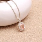 Natural Morganite Octagon Chain Necklace 925 Sterling Silver Moissanite Jewelry