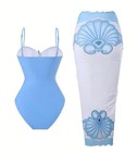 Women   s Blue white 2-piece One-piece Swimsuit   Abstract Sarong Cover-up M l