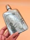 Vintage Hip Flask Memory Of Japan Silver Metal 6in Souvenir Geisha Mount Fuji