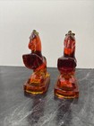 Le Smith Vintage Ruby Red Amberina Glass Rearing Horse Bookends Pair Of 2 Mcm