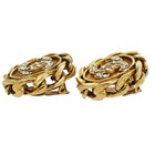 Chanel Cc Logo Round Button Earrings 23 Rhinestone Clip-on Ghw Vintage 85rh238
