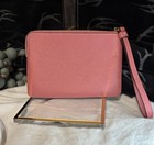 Coach New York Blush Pink Double Corner Zip Pebbled Women s Wristlet Wallet New