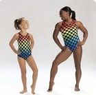 New Simone Biles Gk Elite Leotard Gymnastics Checkered Rainbow Strappy Back  Cs