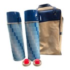 Thermos Metal Vintage Picnic Set Mcm 1960-1970-1980 Blue With Bag