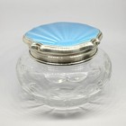 Antique Glass Powder Box With Sterling Silver Enamel Design - 174
