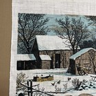 Vintage 1972 Linen Calendar Tea Towel Barn Winter Snow Farm Richard Batchelder