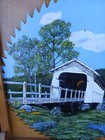 Rare Vintage 24  Hand Painted Circular Saw Blade Folk Coverd Bridge Landscape