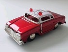 China Mf-714 Ford 1964 Fire Chief Service Sedan Tin Toy Friction Car Siren