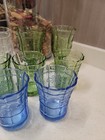 Set Of 8 Juliska Hand Pressed Clear Glass Blue Glass Green Glass Glassware