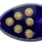 Lot Of 31 Retro Buttons Antiqued Gold Tone Metal Sml Round Shiny Brass Filigree