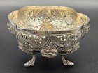 Antique Indian Sterling Silver Repousse Trinket Footed Bowl 19th Century