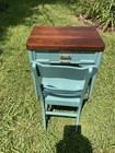 Vintage Sewing Machine Cabinet Makeover Into Aqua   Gold Desk  chair