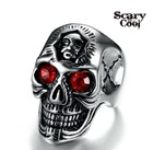 New Skull Gothic Totem Red Crystal Red Eye Silver Biker Mens Ring 