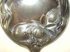 Antique Art Nouveau Sp Beveled Hand Mirror  American Silverplate  Water Lily