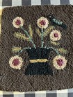 Primitive Wool Rug Hooking flowers In Vase mat approx 15  X 14  estate Sale Find