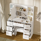 Vanity Desk With Mirror 3 Mode Lights Makeup Dressing Table 7 Drawers   Stool Us