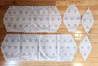 Vintage 5 Pc Mcm Dresser Scarf Set Flocked Green Flowers Sheer Bedroom Doilies
