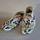 Antique Pair Of Arapaho  Cheyenne Beaded Hide Moccasins  Ca 1880s 1890s 