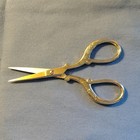 Gold Tone Ornate Embroidery Scissors Straight Tip Metal 2  Blade Marked Italy