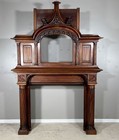 102  Tall French Antique Solid Walnut Gothic Revival Fireplace Surround Mantel
