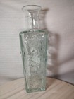 Vintage Beautiful Light Green Floral Glass Vase Bottle Embossed 10  Tall
