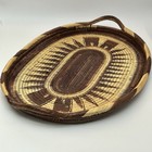 Papua New Guinea Buka Oval Woven Basket Tray 23      Sunburst Handles 1960s Vtg