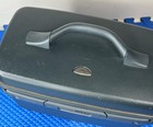 Vtg Samsonite Blue Hard Shell Travel Train Case With Mirror  Tray  Pouch   Keys