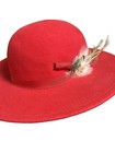 Vtg Betmar Saks Fifth Avenue Red Wool Felt Fedora Hat Feather Accent 7    Festive