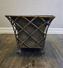 Vintage Square Metal Footed 2pc Planter Bamboo Style Lattice Antique 11x12  