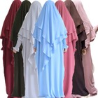 Two Piece Set Muslim Overhead Abaya Women Prayer Dress Khimar Burqa Eid Ramadan