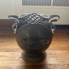 Antique Hammered Copper Brass Coal Ash Scuttle Bucket Leaf Motif Elven