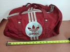 Vintage Early 1980 s Adidas Duffel Gym Sports Barrel Bag  Red Nylon 17   41007