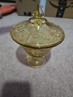 Vintage Depression Era Yellow Glass Powder Candy Trinket Bowl With Lid